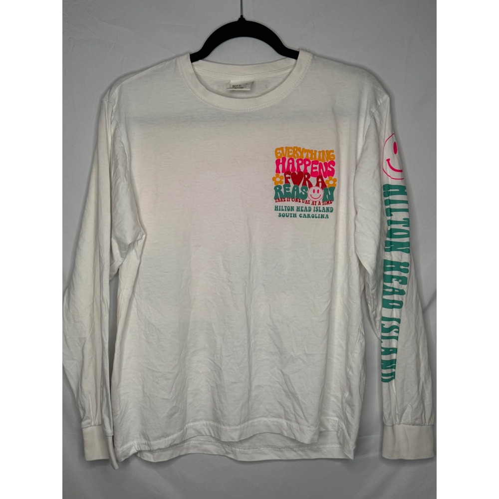 Hilton Head Long Sleeve Graphic Tee Shirt Womens S White Southern Spirit Retro